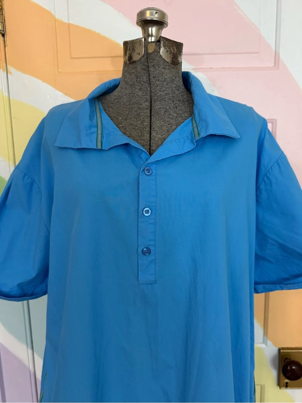 Caryn Lawn Collard Cotton Poplin Preppy Short Sleeve Shirt Dress Sz M 🧡🍄